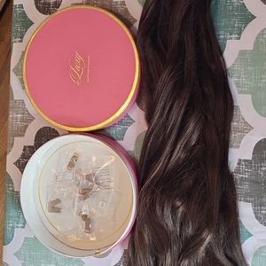 LUXY Halo Hair Extensions 180g 20" long Brown human hair clips